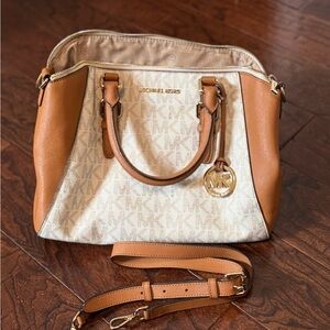 Michael Kors White and Brown Handbag